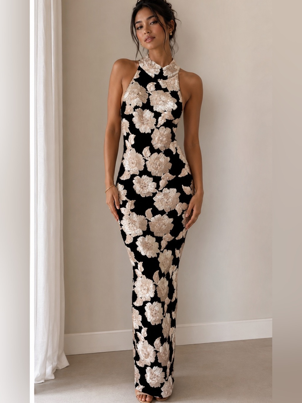 NWT Betsy & Adam 3D Embroidered Flower Sleeveless Long Dress Camielle 6